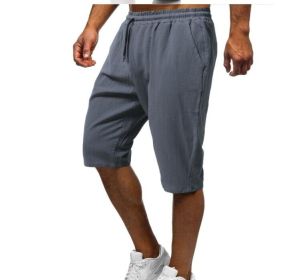 Men's Cotton Linen Drawstring Sports Straight Loose Shorts (Color: Gray, size: S)