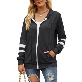 Long Sleeve Cardigan Zip Hoodie Sweatshirt (Color: Dark gray, size: M)