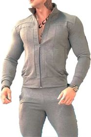 Men's Casual Sportswear Two-Pieces Suits Slim Fit Sweaters Pants Outfits (Color: Grey, size: L)