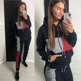 Women Fashion Hoody Tracksuit Two Piece Set Hooded Sweatshirt Sport Suits Casual Outfits Sets (Color: Gray, size: L)