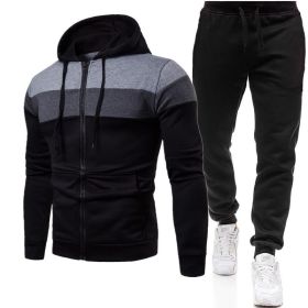 New triple color zipper sweater suit for men's sports leisure oversize loose sweater suit (Color: Black, size: XXL)