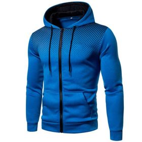 Men's polka dot zipper hoodie sweater Autumn and winter plush warm hoodie hoodie sweatshirt (Color: Blue, size: XL)