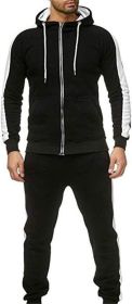 Men's2 Pieces Jacket & Pants Jogging Suits Sweatsuit Sportswear Casual Outfits Suit Full Zip Sports Sweatsuits (Color: Black, size: S)