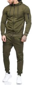 Mens 2 Piece Tracksuit Zipper Hoodie Pants Athletic Tracksuits Casual Hooded Outdoor Sport Suits (Color: Green, size: L)