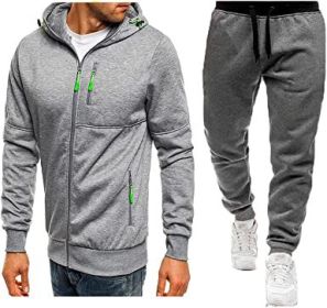 Mens 2 Piece Tracksuit Zipper Cardigan Hoodie Pants Sport Suit Running Jogging Athletic Casual Tracksuit Set (Color: light grey2, size: L)