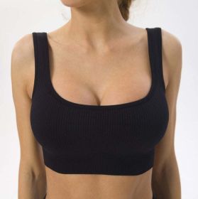 Kitson Ribbed Sports Bra - Black (Color: Black, size: large)