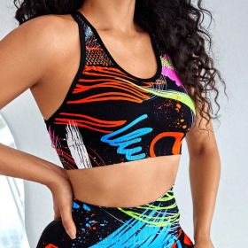 Personalized Printing Drying Running Fitness Sports Bra Women Seamless Knitting Tight High Elastic Yoga Suit (Color: Color-Bra, size: L)